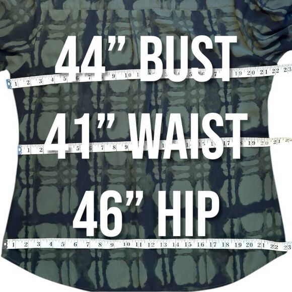 ❌❌NOT FOR SALE Express Green Patterned Semi- Sheer Portofino Blouse Sz L - Picture 8 of 9